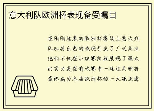 意大利队欧洲杯表现备受瞩目